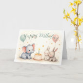 動物の友達と可愛い誕生日グリーティング カード (黄色い花)