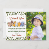 動物の友達動物園パーティー グリーン 誕生日写真 サンキューカード (正面)