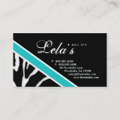 動物の名刺のシマウマのネイルサロンの青の角度 名刺 (裏面)