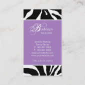 動物の名刺のシマウマの美容院の紫色 名刺 (裏面)