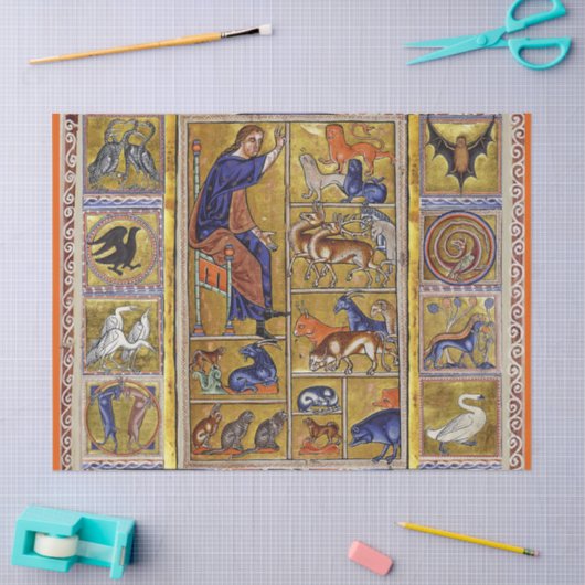 動物の名前を付けるアダム，中世の獣医，死んだ者，ライオン 薄葉紙 (クラフト)