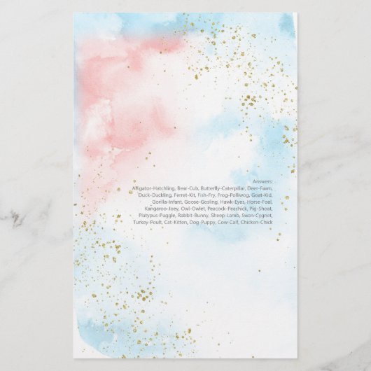 動物の名前ベビーシャワーゲーム |性別によるパーティーの表示 (裏面)