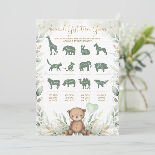 動物の妊娠テディベア赤ちゃんシャワーゲームカード 招待状 (スタンド正面)