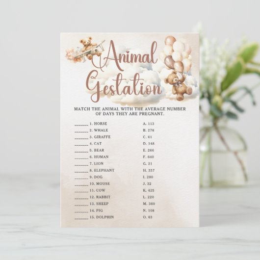 動物の妊娠赤ちゃんシャワーゲームかわいいクマ 招待状 (スタンド正面)