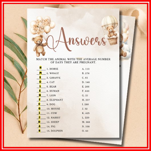 動物の妊娠赤ちゃんシャワーゲームかわいいクマ 招待状