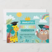 動物の子供の幼稚園の写真卒業のお知らせ 招待状 (正面)