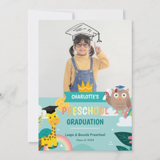 動物の子供の幼稚園の写真卒業のお知らせ 招待状 (正面)