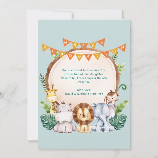 動物の子供の幼稚園の写真卒業のお知らせ 招待状 (裏面)