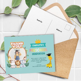 動物の幼稚園の写真卒業ありがとう ポストカード