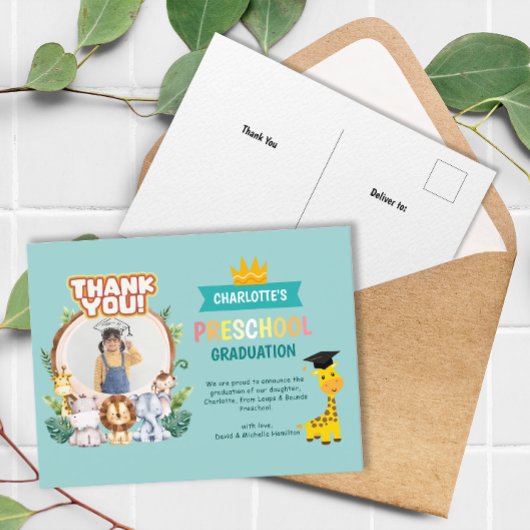 動物の幼稚園の写真卒業ありがとう ポストカード