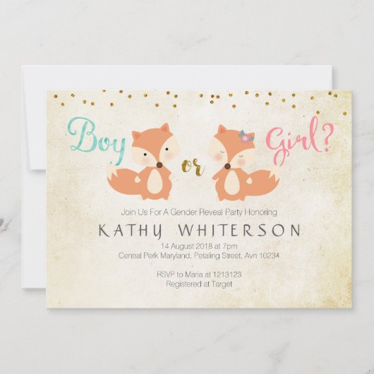 動物の性は招待状のキツネを明らかにします 招待状 (正面)