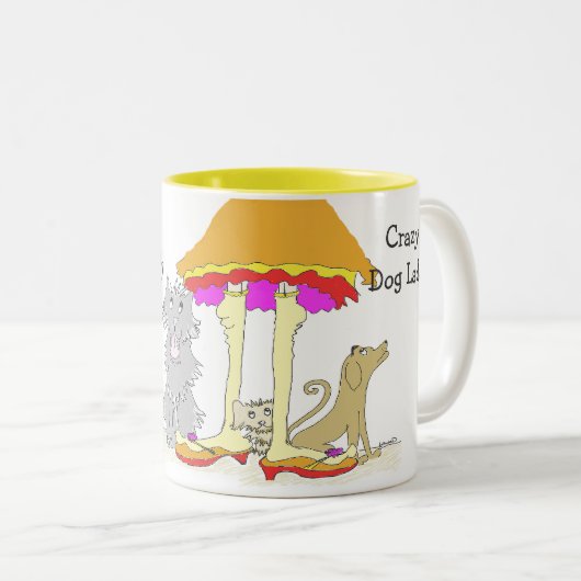 動物の慈善Mug熱狂するな犬の女性への収入 ツートーンマグカップ (正面右)