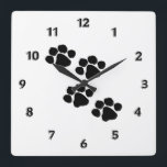 動物の手のプリント スクエア壁時計<br><div class="desc">動物愛好家、猫や犬のオーナー、動物の手のプリントは、猫や犬を愛する家族や友人のためのギフト、ジュエリーやTシャツをプリント。</div>