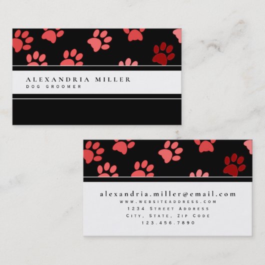 動物の手のプリント |白黒とピンク 名刺 (正面/裏面)