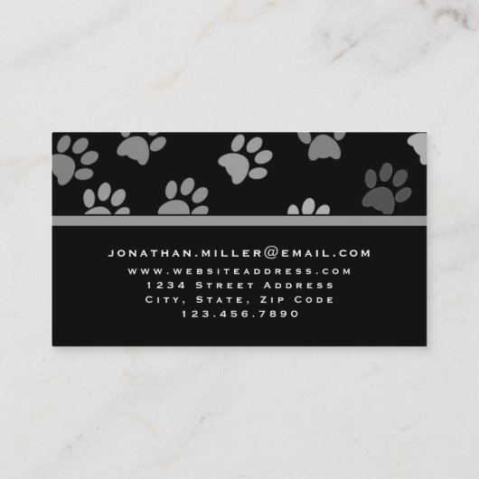 動物の手のプリント |黒とグレー 名刺 (裏面)