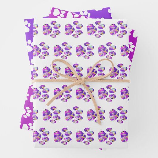 動物の手の包装紙パープルピンクセット3 ラッピングペーパーシート (インサイチュ)