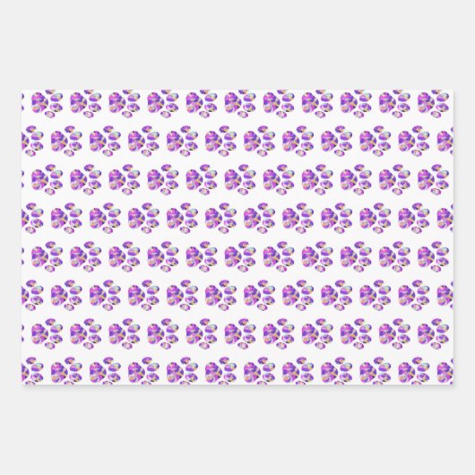 動物の手の包装紙パープルピンクセット3 ラッピングペーパーシート (正面)