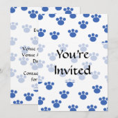 動物の手の印刷パターン。青と白 招待状 (正面/裏面)