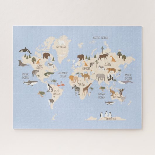 動物の描かれた世界地図 ジグソーパズル (横)