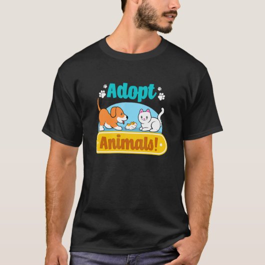動物の救保護猫と犬のかわいい動物の救出 Tシャツ (正面)