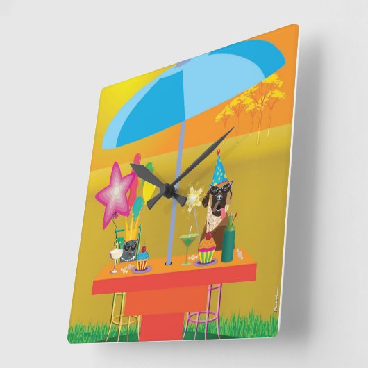 動物の柱時計- 2のためのパーティー スクエア壁時計 (傾斜)