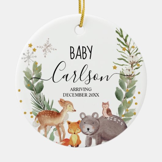 動物の森のベビー明らかに妊娠松の木 セラミックオーナメント (正面)