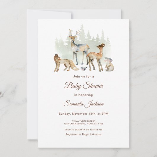 動物の森の森の赤ちゃんシャワー 招待状 (正面)