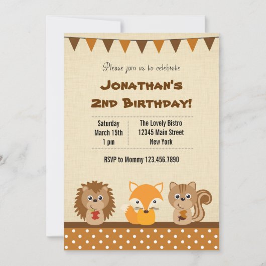 動物の森林誕生日のパーティの招待状 招待状 (正面)