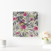 動物の模様のバラ スクエア壁時計 (ホーム)