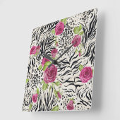 動物の模様のバラ スクエア壁時計 (傾斜)