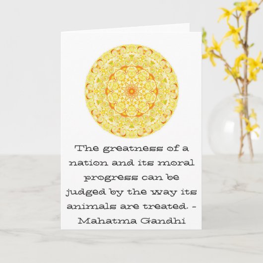 動物の権利引用文 – マハトマガンディー カード (黄色い花)