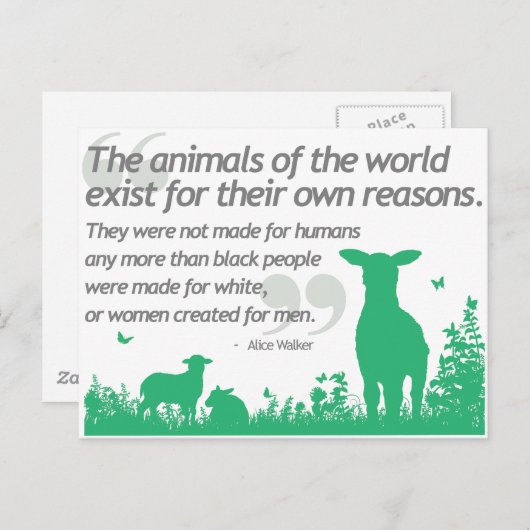 動物の権利 – Alice Walker引用文デザイン ポストカード (正面/裏面)