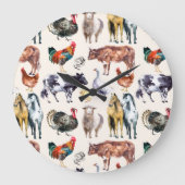 動物の水彩模様 ラージ壁時計 (正面)