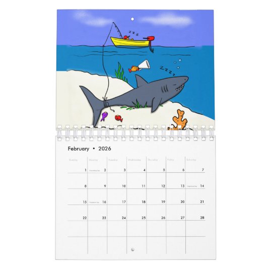 動物の漫画イラストレーション カレンダー (2月 2026)