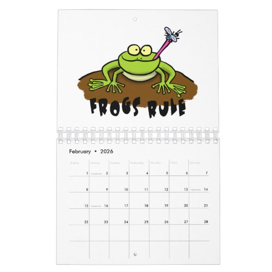 動物の漫画イラストレーション カレンダー (2月 2026)