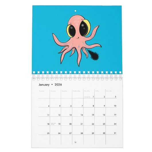 動物の漫画イラストレーション カレンダー (1月 2026)