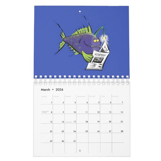 動物の漫画イラストレーション カレンダー (3月 2026)