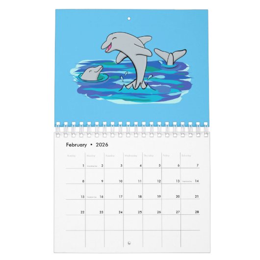 動物の漫画イラストレーション カレンダー (2月 2026)