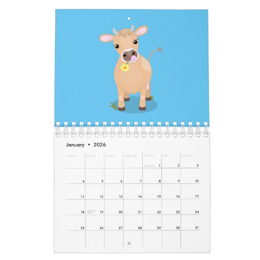 動物の漫画イラストレーション カレンダー (1月 2026)