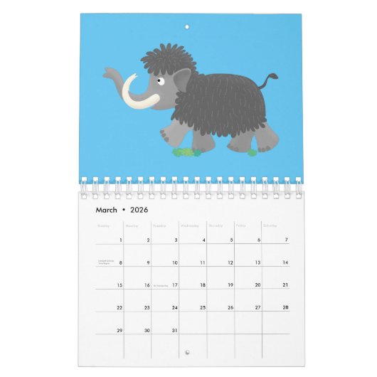 動物の漫画イラストレーション カレンダー (3月 2026)