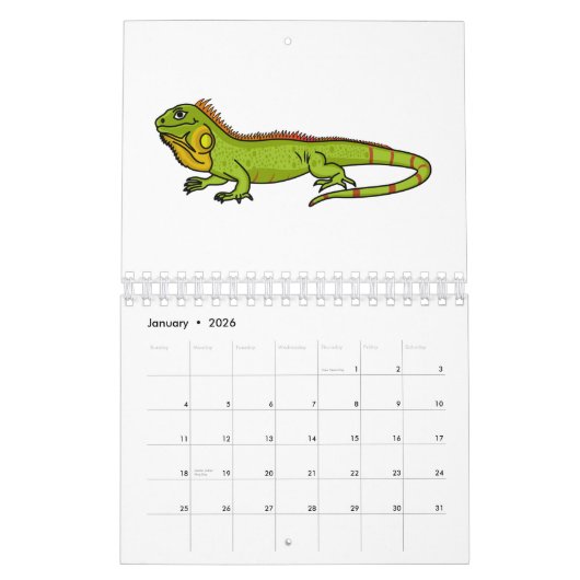 動物の漫画イラストレーション カレンダー (1月 2026)