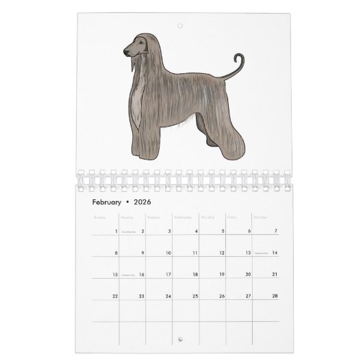 動物の漫画イラストレーション カレンダー (2月 2026)