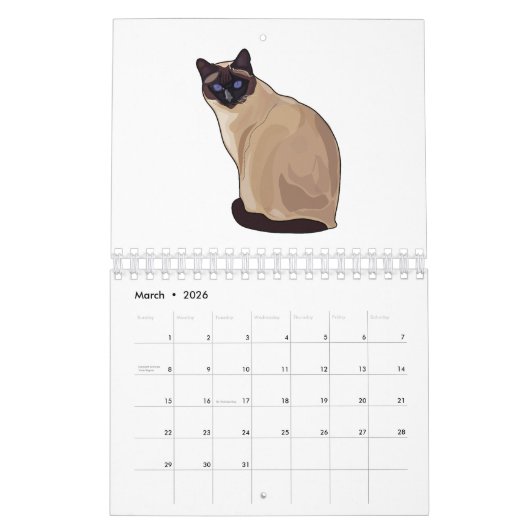 動物の漫画イラストレーション カレンダー (3月 2026)