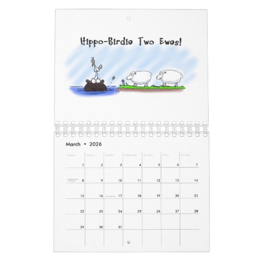 動物の漫画イラストレーション カレンダー (3月 2026)