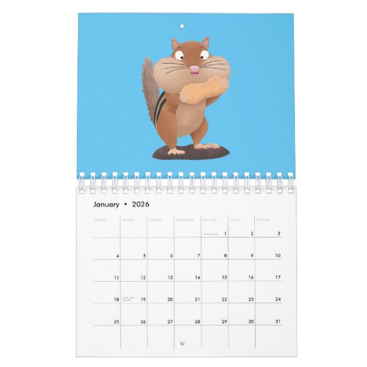 動物の漫画イラストレーション カレンダー (1月 2026)