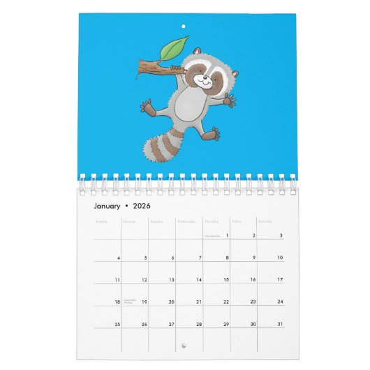 動物の漫画イラストレーション カレンダー (1月 2026)