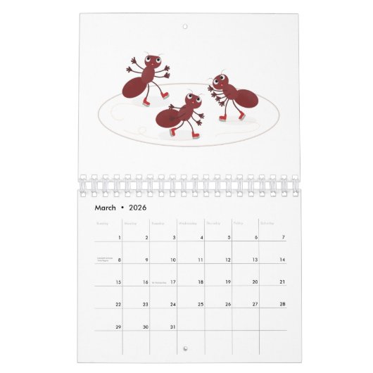 動物の漫画イラストレーション カレンダー (3月 2026)