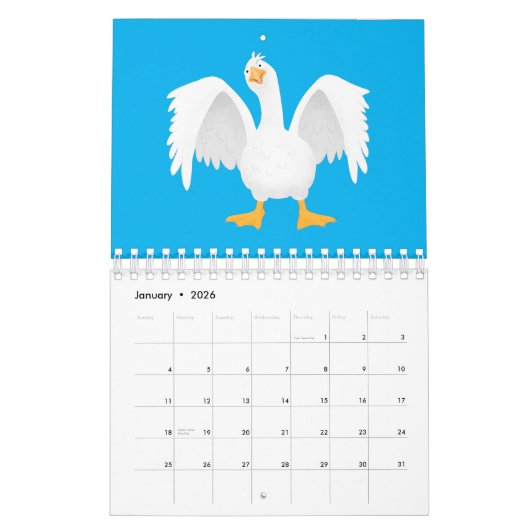 動物の漫画イラストレーション カレンダー (1月 2026)