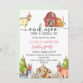 動物の牧場の子供の誕生日パーティー 招待状 (正面/裏面)