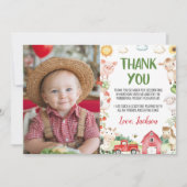 動物の牧場の誕生日写真 サンキューカード (正面)